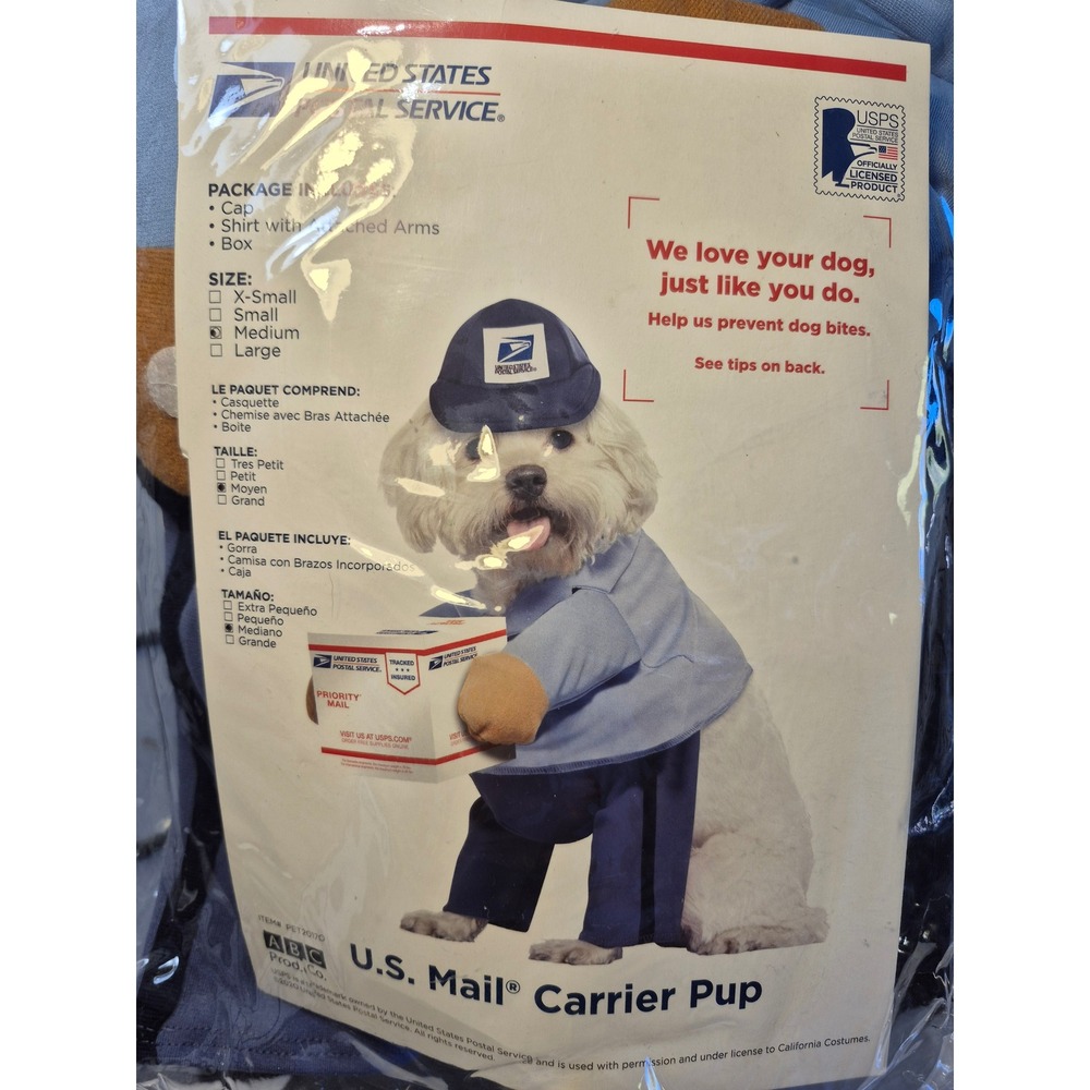 USPS U.S. Mail Carrier Pup Dog Costume Medium Official Licensed Postal Uniform